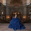 البحرية الأزرق فساتين quinceanera الكرة ثوب للحلوة فتاة الديكور كريستال الأميرة تنورة عيد حفلة موسيقية اللباس vestidos دي 15 Años