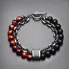 Beaded Strands 4 Styles Unique Natural Tiger Eye Stone Bracelet Mens Stainless Steel Map For Men Jewelry Gift Fawn22