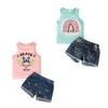 Summer Europe Infant Baby Girls Set Kids Sleeveless Vest Denim Shorts 2pcs Set Children Outfits