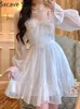 Français doux fée ita Dres à manches longues dentelle Y2k Mini robe Vintage Kawaii vêtements robe coréenne automne 220423