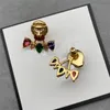 Shiny Colored Diamond Earrings Charm Tiger Head Rhinestone Eardrop With Stamps 2 Ways To Wear Colorful Crystal Dangler Gift Box