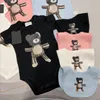 Verão bebê marca macacão algodão recém-nascido manga curta jumpsuits cartoon urso infantil letras impressas onesies toddler roupas 4 cores