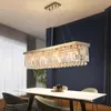 Lampade a sospensione Lampadario cromato di lusso Illuminazione per sala da pranzo Rettangolo moderno Isola della cucina Lampada a sospensione in oro con lustro di cristallo a led