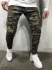 Jeans masculinos 2022 moda streetwear homens skinny corredor calças camuflagem militar multi bolso jeans cargo hip hop calças