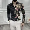 Erkek Casual Gömlek Slim Fit Vintage Erkek Moda Elbise Ile Baskılı Tasarımcı Parti Ipek Pürüzsüz Saten Giysiler Için Erkekler Çanta