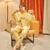 Spring Autumn Women's Sleep Lounge Pajama Long Sleeved Woman Red Set Cotton Sleepwear M L XL XXL XXXL Fashion 220329