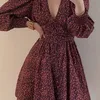 dresses for women summer dresses women's party elegant dress floral dress ladies puff sleeve V neck high waist stretch dres 220517