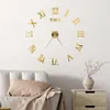 3D Large Roman Numeral Acrylic Mirror Wall Clock Sticker Fashion DIY Quartz Clocks Watch Home Decoration Living Room Stickers 220813