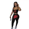 Women Tracksuits 2 Piece Set Fashion Print Sling Vest Pencil Pants Outfits Ladies Casual T Shirt Trousers Jogging Suits Sportwear