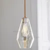 Modern Glass Pendant Lamp Clear Champagne Color Suspension Light Hotel Cafe Bar Dinning Bedroom Creative Metal Hanging Lighting