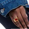 Ins Retro Exaggerated Ruby Heart Ring Female Fashion Personality Bronze Tide Brand Hip-hop All-match Jewelry Accessories