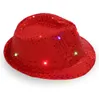 LEDジャズ帽子が点滅するライトアップLED-FEDORAトリルビースパンコールキャップファンシードレスダンスパーティーハットユニセックスヒップホップランプラミナスハットSN4075