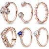 2021 Spring Pandora Ring 925 Sterling Silver Rose Golden Love Shaped Hollow Out Gem Rings Original Fashion Charms Jewelry para 309L