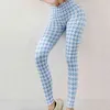 Yeni Dikişsiz Örme Houndstooth Yoga Pantolon Taytlar Kadın Spor Salonu Şeftali Hip Seksi Çalışma Spor Fitness Giyim J220706