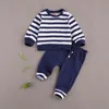 Citgeett Wiosna jesienna zima 0-24m maluch baby chłopca dziewczyna 2-częściowy zestaw w paski długie rękawy top N Buttons Pants Zestaw Baby Outfit J220711