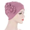 Gorros Beanie / Skull Caps Mujeres Color sólido Beanie Wrap Cap Dos lados Aplique Musulmán India Sombrero Ruffle Cancer Chemo Stretch Turban Sombreros