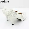 Sorbern White Flower Wedding Shoes High Heel Crystals Lace Appliques Bridesmaid Pump Shoe Flat 3Cm 5Cm Multi Heel Height