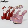 Sorbern Pink Holo Sandals Ankle Strap Heelless Slingback Summer Shoes Thick Platform No Heel Sandal Women Heels Custom Colors