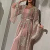 Vêtements Ethniques Abaya Dubaï Musulman Robe De Luxe Haute Classe Paillettes Broderie Dentelle Ramadan Kaftan Islam Kimono Femmes Noir Maxi 20180B