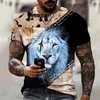 Camisetas masculinas Menas de moda Menina 3D emenda de leão gráfico Tees impresso Tops de roupas esportivas casuais Harajuku Dropmen