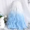 NXY Synthetische lange krullende haargolf zilver wit blauw gradiënt cosplay lolita pruik vrouwelijke hoge temperatuur resistent 220622