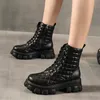 Бортовая блокировка байкера Black Angle Biker Flats Flats Combat Boots Low Hel Laceup Booties Кожаные цепочки