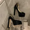 Scarpe da donna Décolleté da donna in pelle verniciata di lusso Designer di lusso con punta tonda Piattaforma 15,5 cm Calzature di fabbrica per feste di matrimonio con tacco alto