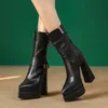 2022 new autumn and winter women's boots fashion buckle decoration platform high heels rear zipper waterproof gothic shoes