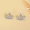 Stud Mode 925 Boucles d'oreilles en argent pour femmes fête de fiançailles exquise Zircon secteur perle boucle d'oreille bijoux fins cadeauxStud Farl22