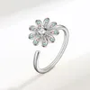 Roteerbare madeliefje bloemring voor vrouwen mode open maat S925 zilveren goud kleur sieraden zirkoon ringen