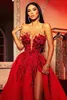 Arabiska aso ebi spets lyxiga hög split prom klänningar 2022 pärlstav kristaller sexig kväll formell parti andra mottagnings klänningar 2696