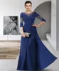 Royal Blue Mother of the Bride Dress 2022 Elegante juweel nek vloer lengte chiffon half mouwen appliques kanten bruiloft feestjurken