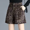 Pantalones cortos para mujer Vintage Leopard Mujeres Otoño Invierno Cintura alta Suelta Elegante Chic Casual Dot Pierna ancha Bota Pantalones cortos Mujer 5128 W220322