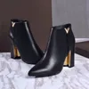 classic designer woman boots cowhide zipper Metal buckle ankle boot 100% Leather lady High Heels Autumn winter Thick heel women shoes letters shoe Large size 35-41-42