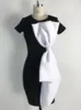 Sıradan elbiseler kadınlar bodycon elbise siyah beyaz kontast renk büyük bowtie bayan parti zarif akşam yemeği akşam slim tunics femme paket kalça bornoz