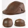 Berets Sheepskin Genuine Leather Sboy Cap Brand Quality Middle Aged And Old Man Vintage Flat Autumn Winter Beret HatBerets