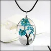 Colares pendentes pingentes jóias jóias retro real seco colar árvore de vidro de couro em forma de vida