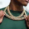 Łańcuchy luksusowe Iced Out Hip Hop Miami Curb kubański naszyjnik łańcuch złoty kolor 15mm szerokość Rhinestone Bling raper naszyjniki dla mężczyzn JewelryChains