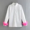 Blusas para mujer Camisas para mujer Plumas Puños Y2K Manga larga Cuello vuelto para mujer Tops Blanco Sólido Elegante Camisa Femenina BotónMujeres