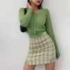 Women Split Details Plaid Mini Skirt with Under Shorts Mini Skort In Check 210306