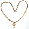 24k Solid Yellow Gold GF 6mm Italian Figaro Link Chain Necklace 24" Womens Mens Jesus Crucifix Cross Pendant248A