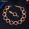 Link Chain CWWZircons Beautiful African Red Cubic Zircon Gold Color Round Bracelet For Women Wedding Bridal Party Jewelry CB256 Inte22