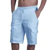 Katoenen linnen broek voor heren, man mannelijke zomer ademende vaste kleur linnen broek fitness streetwear multi-pocket cargobroek