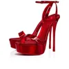 여성 플랫폼 샌들 하이힐 신발 스파이크 발목 스트랩 루비 퀸 alta 150 mm 특허 가죽 파티 드레스 웨딩 럭셔리 디자인 신발
