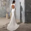 2022 Mermaid Wedding Dresses Soft Satin Elegant V-Neck Beading Open Back Sweep Train Bridal Gowns Dubai Vestidos De Novia