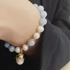 Bracelet à breloques chat de fortune perlé en pierre naturelle avec perles d'eau douce de style INS