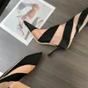 Mugler 100 mm tweekleurige jersey mesh sok dijboots trekken aan elastische punt-slagen stiletto hakken gebreide over-knie-high laars luxe designer schoenen fabrieksschoenen schoenen