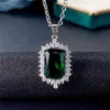 Kedjor Fashion Rectangle Cut Emerald Green Cubic Zirconia Stone Pendant Necklace For Women Clavicle Chain Jewelry Banket Party Giftchains