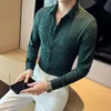 Camisas Jacquard 3D Jacquard para homens de manga longa Camisa casual slim camisetas de vestido social de negócios de rua Smootwear Blouse Tuxedo Blouse