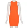 CNYISHE Ärmellose Casual Mode Mini Kleider Dünne Sommer Oansatz Frauen Bodycon Neon Orange Kleid Streetwear Vestidos Roben 220511